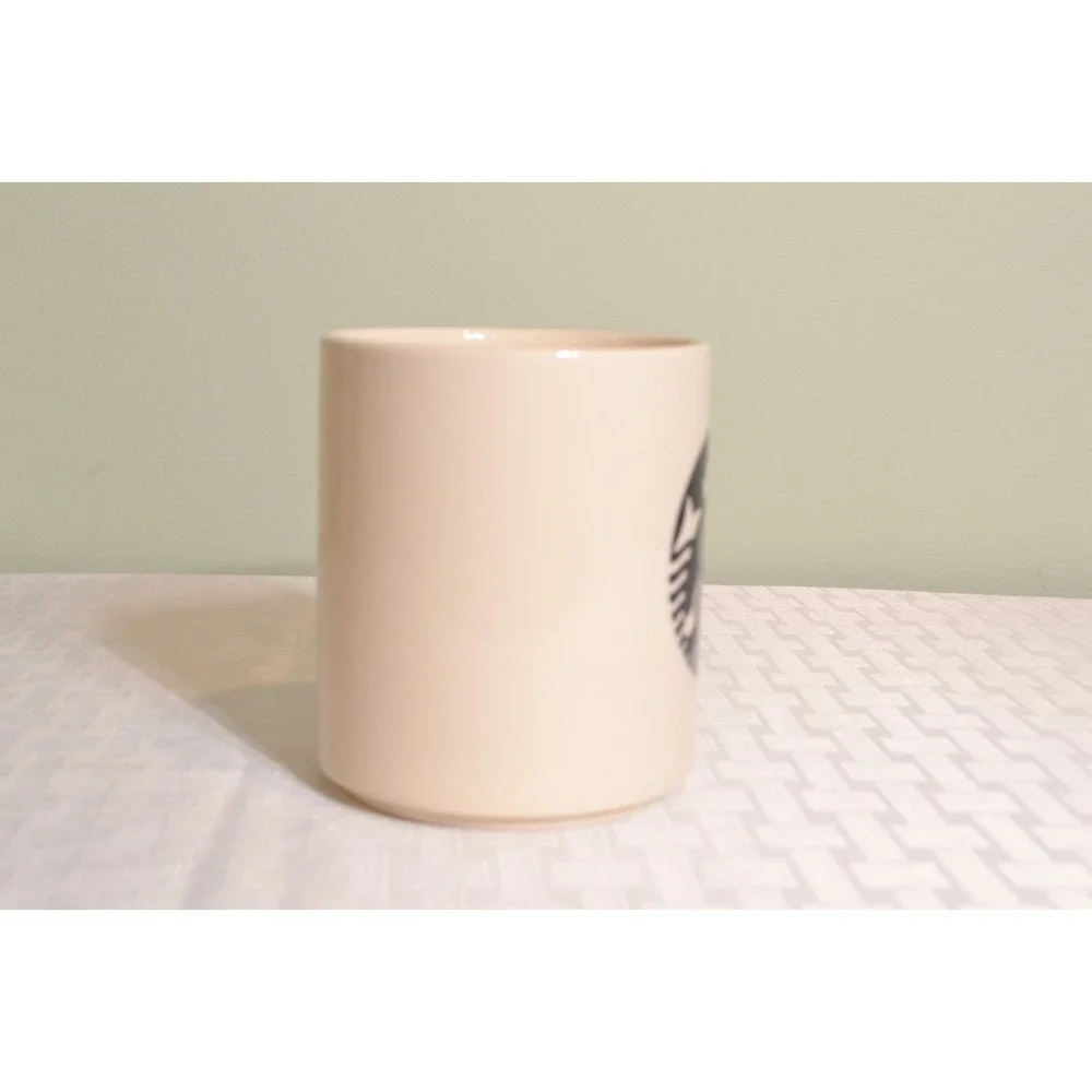 2015 Starbucks 14oz Ivory Ceramic Mug, Black Siren logo, Square Handle, USA